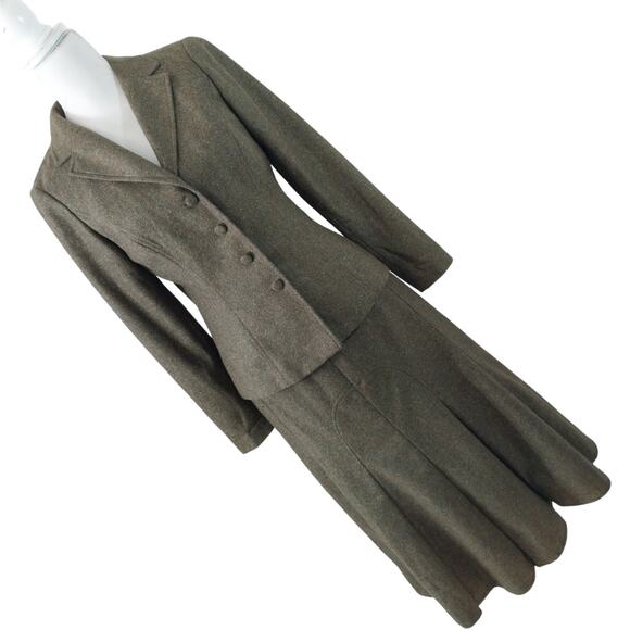 JON! UNIQUE 100% WOOL COCOA BROWN 2PC GORED LONG SKIRT & JACKET SUIT! SZ 4 - Picture 1 of 12